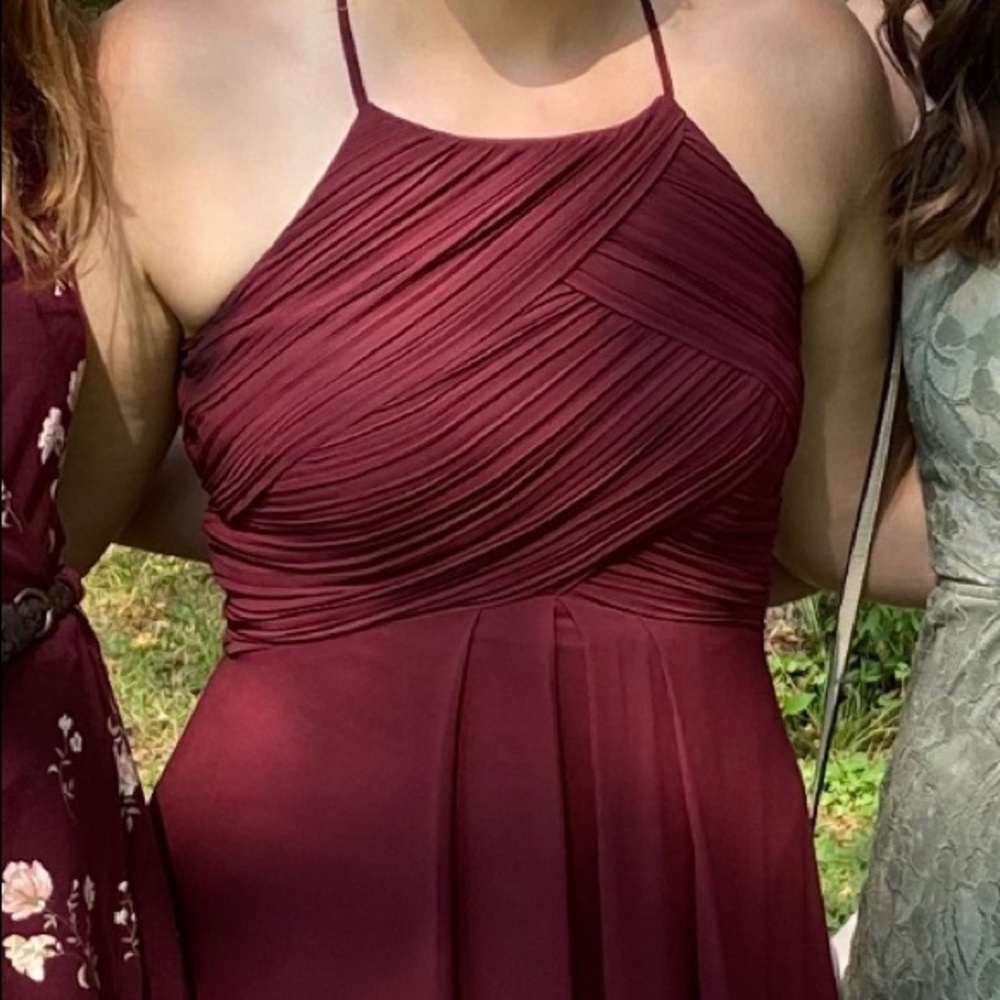Burgundy “wine” floor length bridesmaid dress!